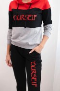 Komplet z nadrukiem Yourself czerwony+czarny