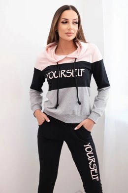Komplet z nadrukiem Yourself pudrowy róż+czarny