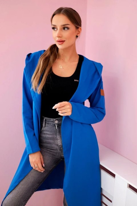 Narzutka długa z kapturem chabrowa