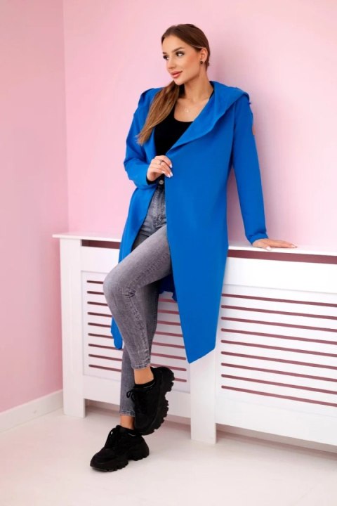 Narzutka długa z kapturem chabrowa