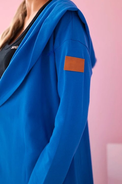 Narzutka długa z kapturem chabrowa