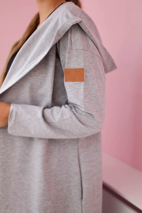 Narzutka długa z kapturem szara