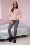 Sweter z ażurowym zdobieniem pudrowy róż