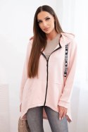 Bluza z dłuższym tyłem i kapturem pudrowy róż