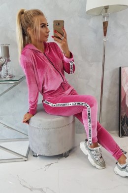 Komplet welurowy z ozdobnymi taśmami fuksja