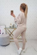 Komplet z bluzką oversize beżowy
