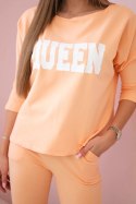 Komplet z nadrukiem Queen brzoskwiniowy