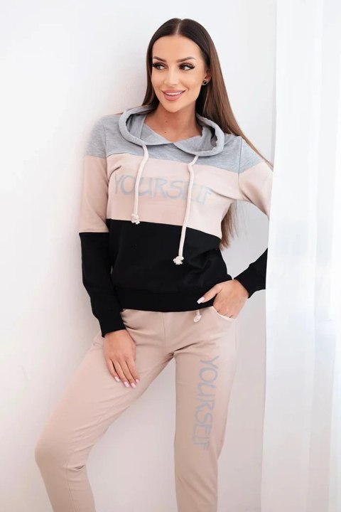 Komplet z nadrukiem Yourself szary+beżowy