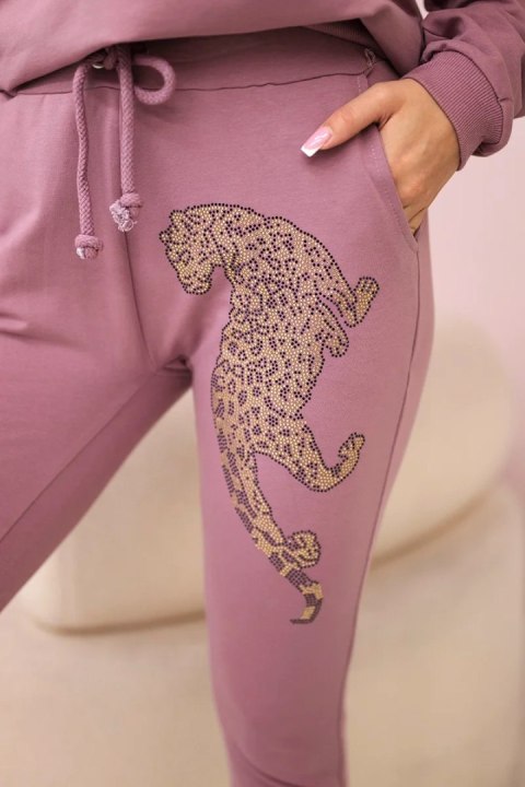 Komplet z panterą z cyrkonii ciemny różowy