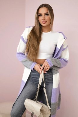 Sweter w pasy trzykolorowy ecru+fioletowy+szary