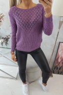 Sweter z ażurowym zdobieniem fioletowy