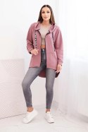 Bluza z dłuższym tyłem i kapturem ciemno różowa