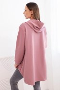 Bluza z dłuższym tyłem i kapturem ciemno różowa