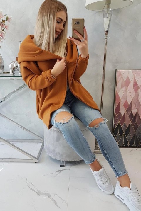 Bluza z krótkim suwakiem camelowa