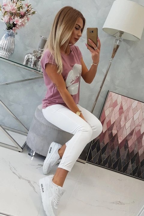 Bluzka z nadrukiem ust ciemno różowa