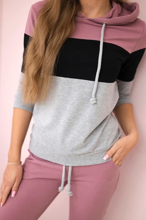 Komplet w kolorowe pasy ciemny różowy+czarny