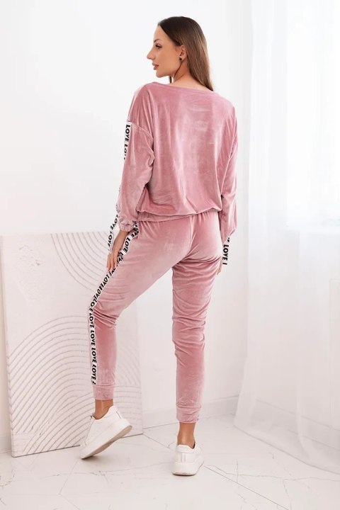 Komplet welurowy Love ciemno pudrowy róż