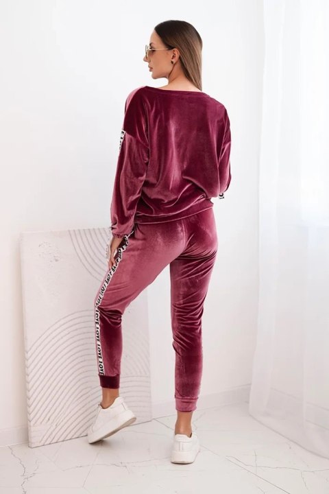 Komplet welurowy Love ciemno różowy