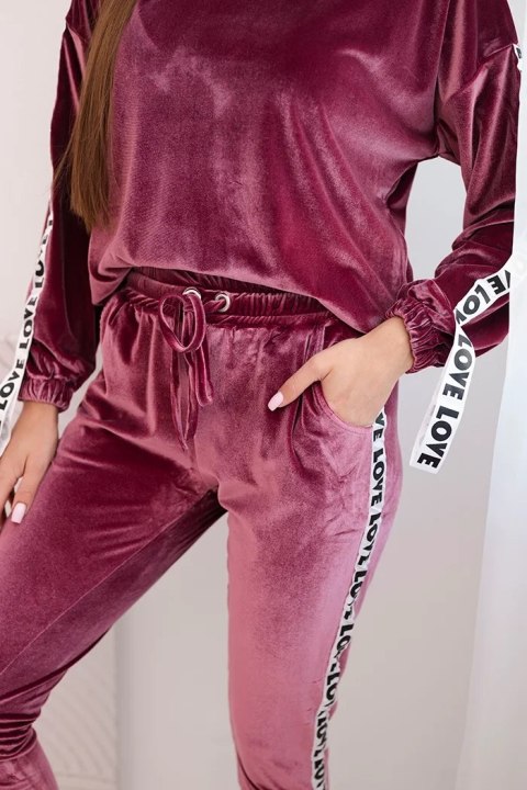 Komplet welurowy Love ciemno różowy