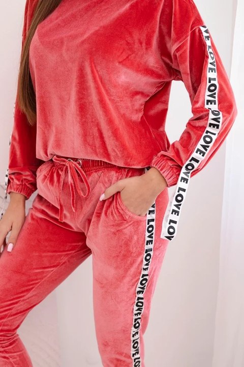 Komplet welurowy Love malinowy