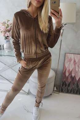 Komplet welurowy z ozdobnymi taśmami brązowy