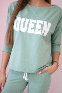 Komplet z nadrukiem Queen ciemny miętowy