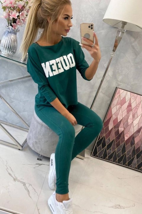 Komplet z nadrukiem Queen ciemny zielony