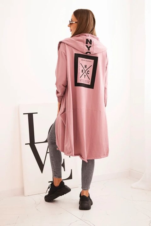 Narzutka z kapturem oversize ciemno różowa