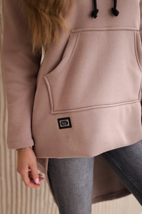 Bluza ocieplana z długim tyłem i kapturem ciemny beżowy