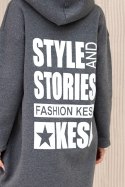 Bluza ocieplana z długim tyłem i kapturem grafitowa