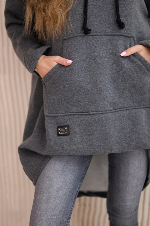 Bluza ocieplana z długim tyłem i kapturem grafitowa