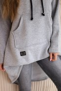 Bluza ocieplana z długim tyłem i kapturem szara