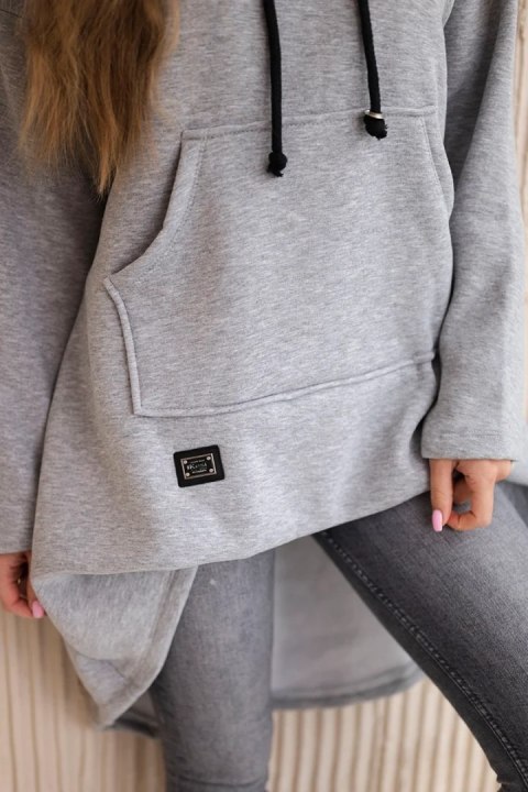 Bluza ocieplana z długim tyłem i kapturem szara