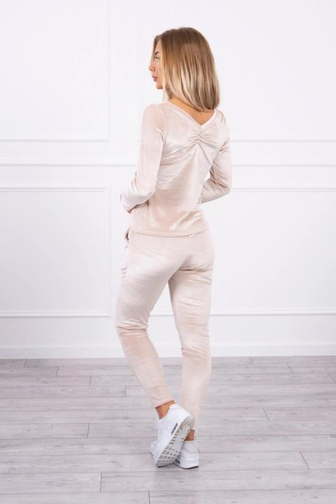 Komplet welurowy z marszczeniem z tyłu beżowy