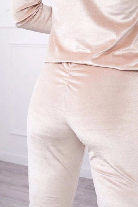 Komplet welurowy z marszczeniem z tyłu beżowy