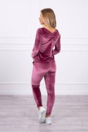 Komplet welurowy z marszczeniem z tyłu ciemny różowy