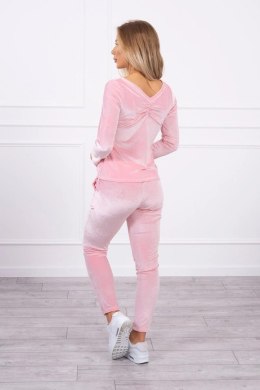 Komplet welurowy z marszczeniem z tyłu pudrowy róż