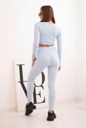 Komplet z bluzką top prążkowany niebieski