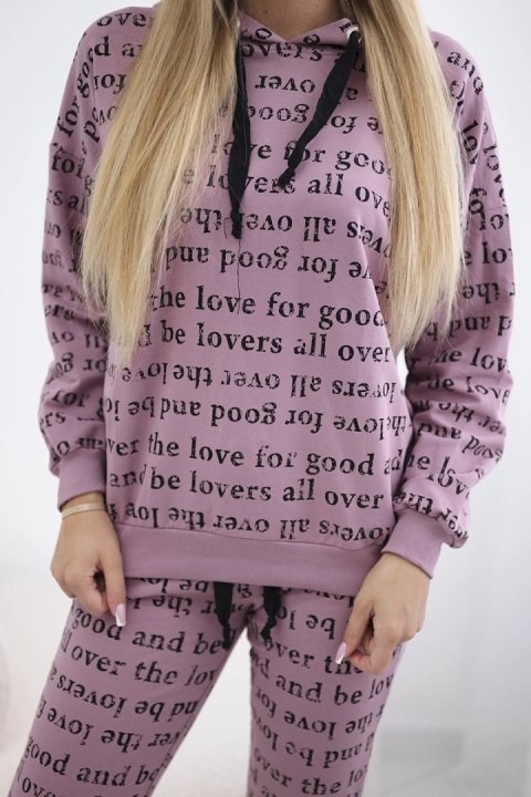 Komplet z nadrukiem ciemny różowy