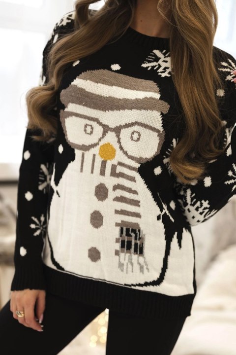 Sweter świąteczny z bałwanem czarny