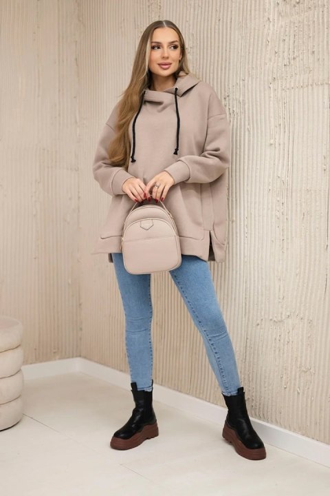 Bluza ocieplana z suwakiem na boku ciemno beżowa