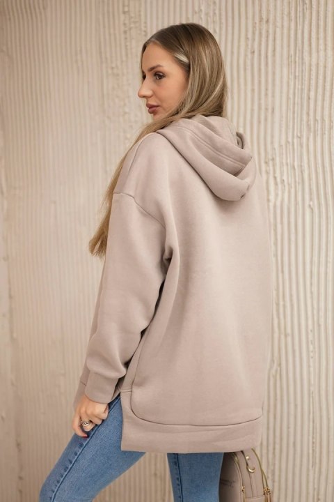 Bluza ocieplana z suwakiem na boku ciemno beżowa