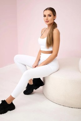 Komplet z bluzką top prążkowany biały