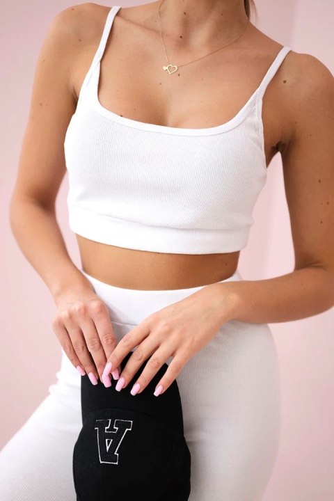 Komplet z bluzką top prążkowany biały