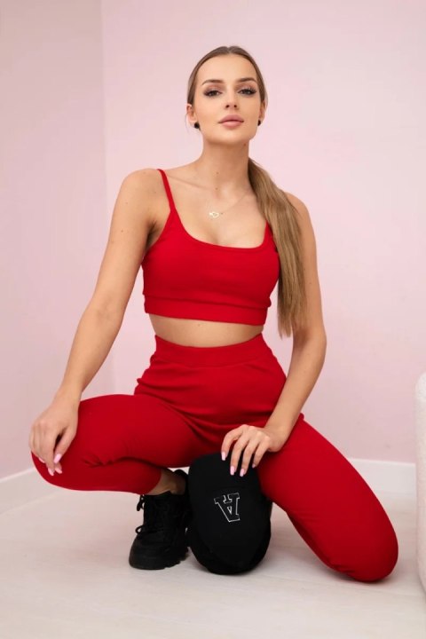 Komplet z bluzką top prążkowany czerwony