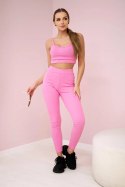 Komplet z bluzką top prążkowany jasno różowy