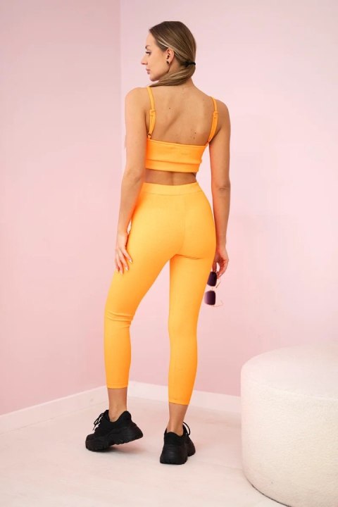 Komplet z bluzką top prążkowany pomarańczowy neon