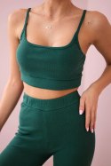 Komplet z bluzką top prążkowany zielony