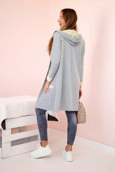 Narzutka dwukolorowa z kapturem żółty+szary