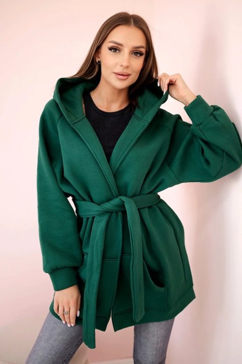 Narzutka ocieplana wiązana w pasie ciemno zielona